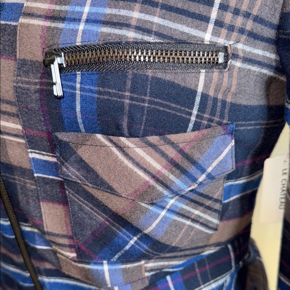 Le Chateau Blue and Brown Blazer with Plaid Pattern Tartan Biker Rocker - Picture 9 of 16